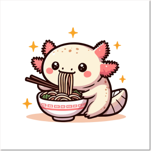 adorable axolotl ramen noodles Posters and Art